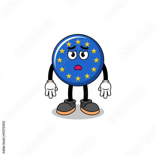 europe flag cartoon illustration with sad face