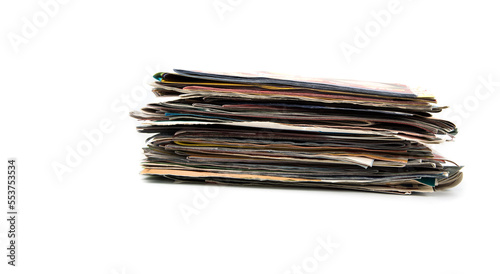 Stack of magazines on a white background