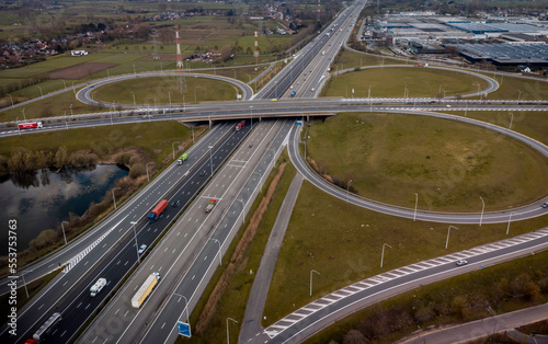 Aerial view of a highway exit © Catalin