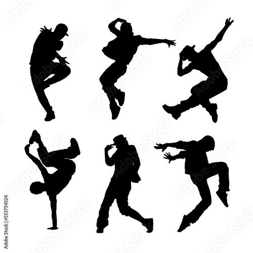 Set of silhouettes of hip hop dance
