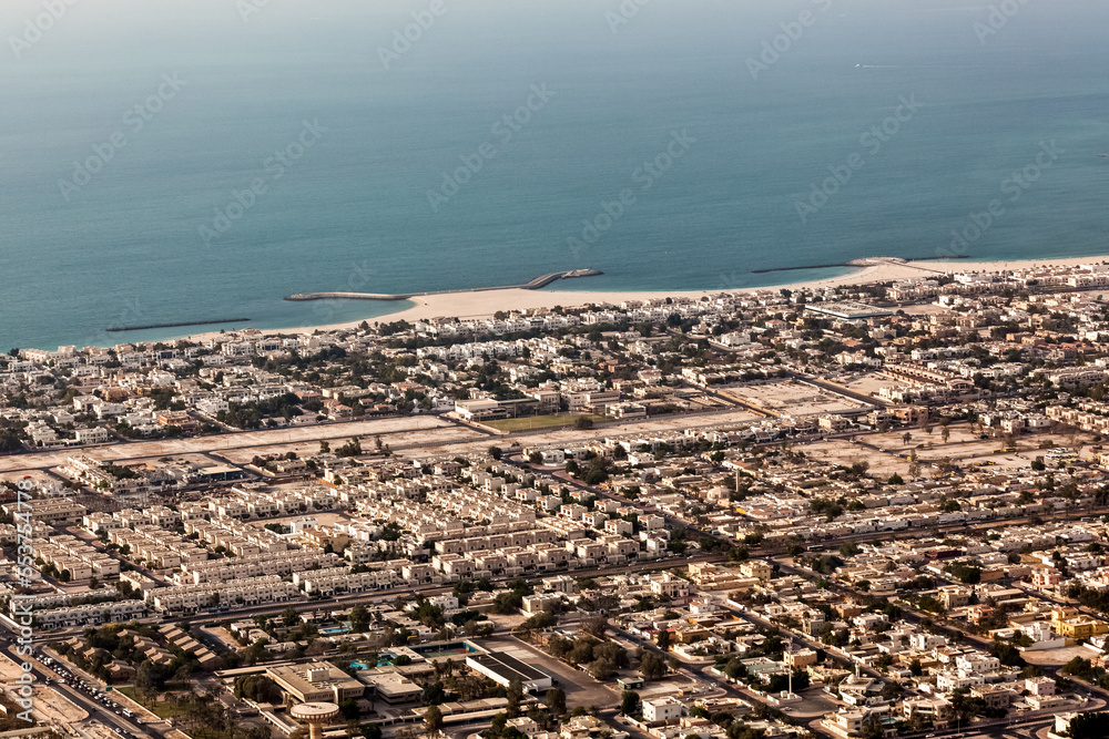 Panoramic top view of Dubai city in UAE