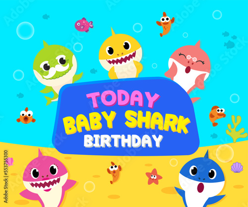 happy birthday card with baby shark icon vector template. Shark cards.