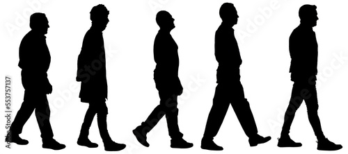 silhouette of a group of men walking on white background