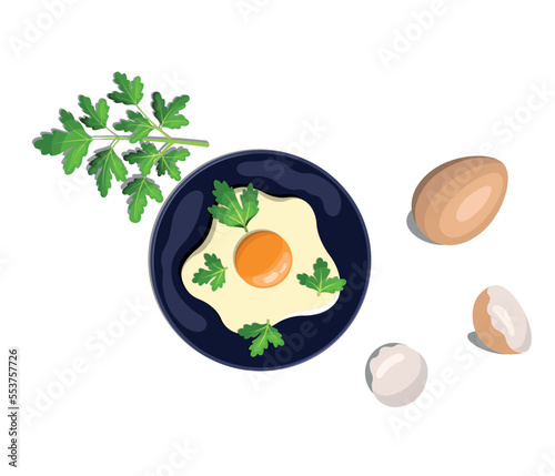 Fried egg on a plate. Vector illustration