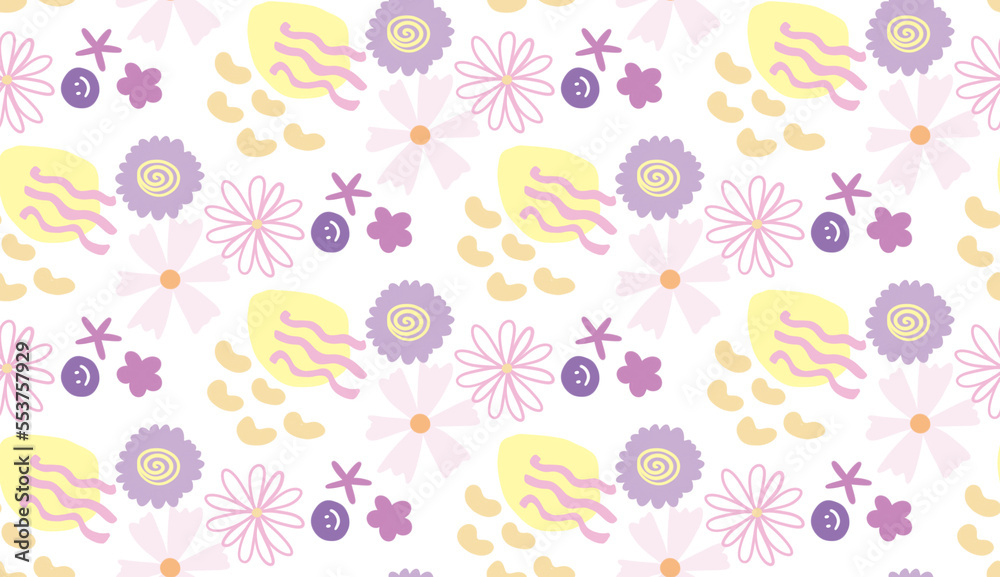 Seamless pattern with creative decorative flowers modern minimal colorful style. Using for print on the wall, pillows, decoration kids interior, baby wear and shirt