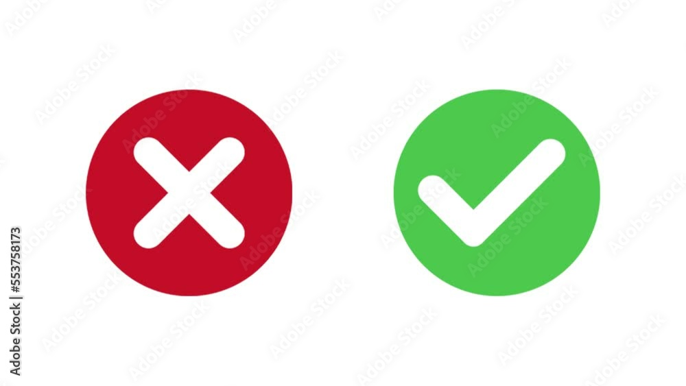 animation of a check mark and a cross on white background.
