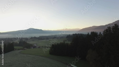 droneshot of valley in morningmood photo