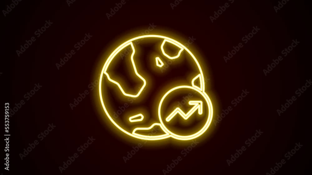 Glowing neon line Financial growth increase icon isolated on black background. Increasing revenue. 4K Video motion graphic animation