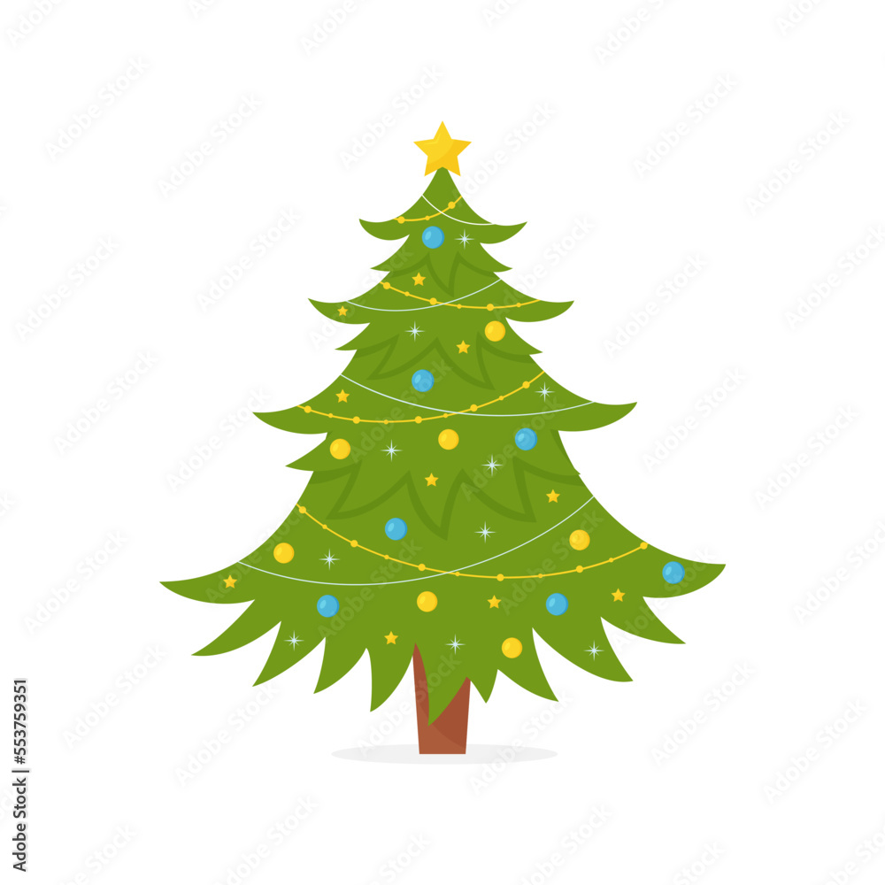 Christmas tree isolated on white background. Vector illustration.