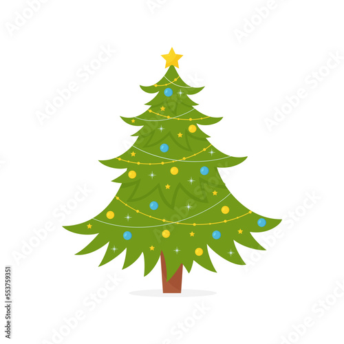 Christmas tree isolated on white background. Vector illustration.
