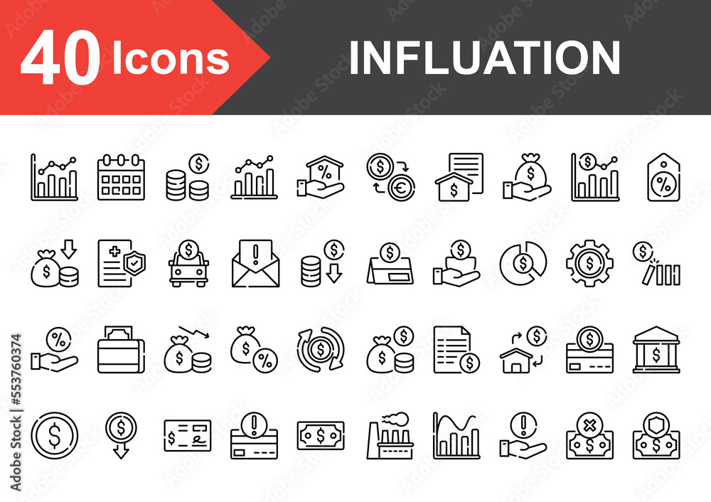 Inflation icon set with outline style Inflation icon set with outline style