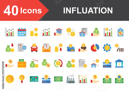 Inflation icon set with flat style