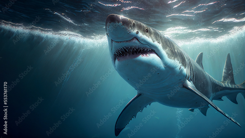 Naklejka premium Shark in the sea, generative ai