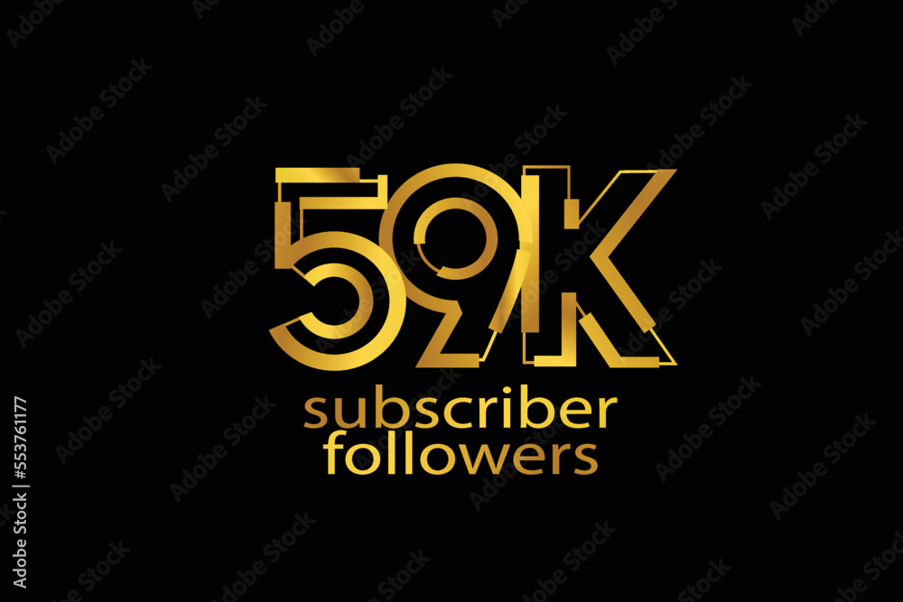 59K, 59.000 subscribers or followers blocks style with gold color on black background for social media and internet-vector
