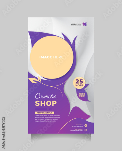 Beauty cosmetic center template for social media story post promotion. Beautiful design vector poster and banner to promote medical spa, cosmetic sale, natural cosmetics, hair salon, beautician, etc