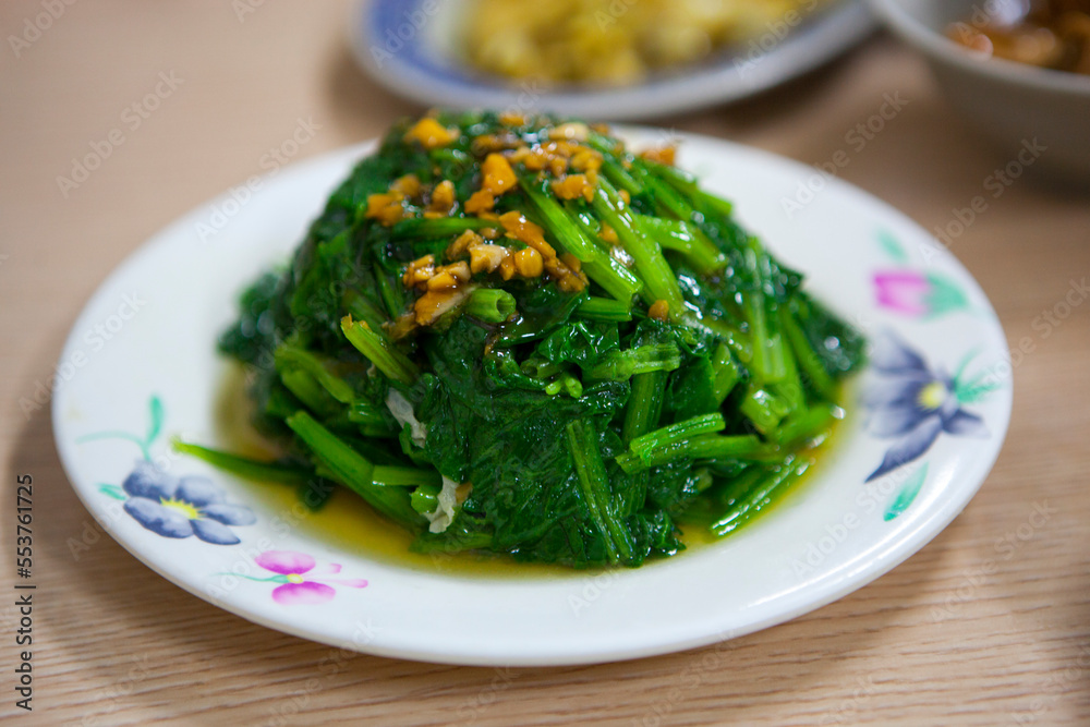 Close-up, Taiwan, traditional food, delicious, hot green vegetables, green vegetables Close-up, Taiwan, traditional food, delicious, hot green vegetables, green vegetables