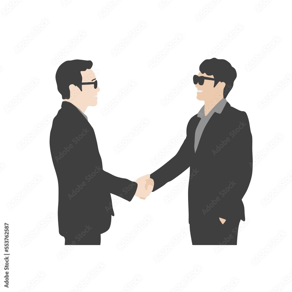 two business men shaking hands with smiles