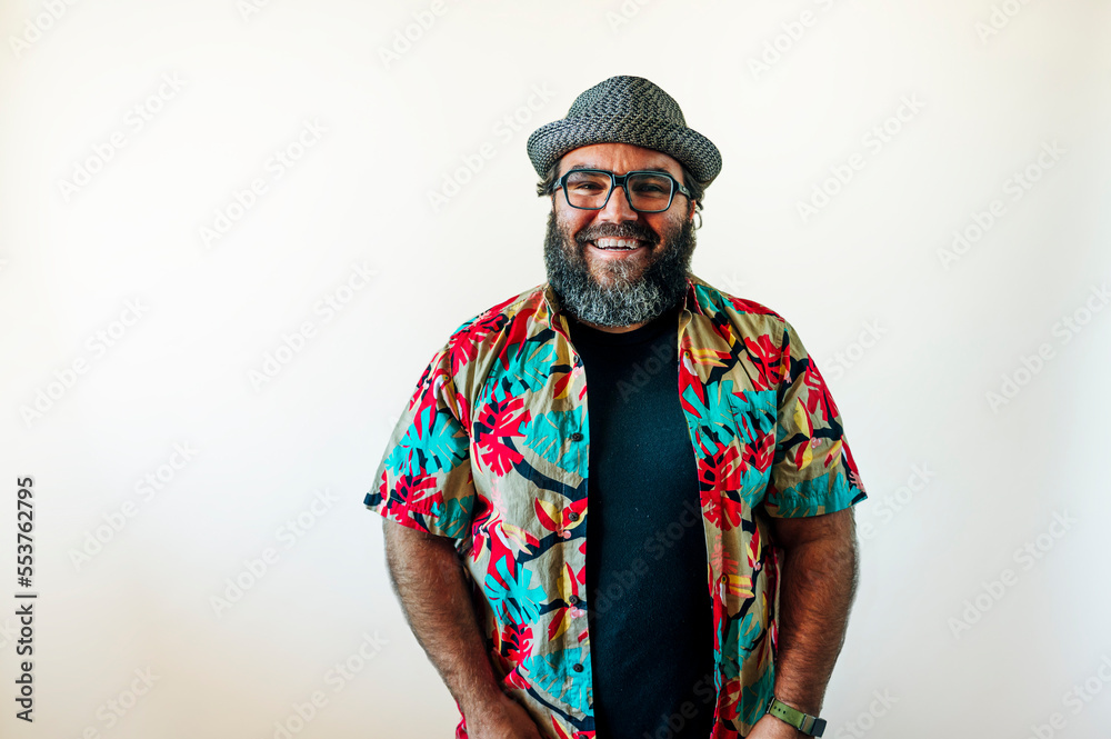 Fat man with beard very happy smiling. Fat man with beard very happy smiling.