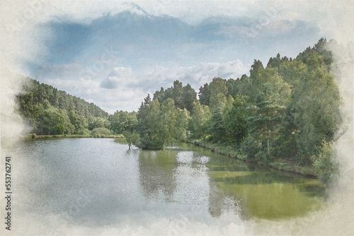 Digital watercolor painting of Cannock Chase, AONB in Staffordshire. photo