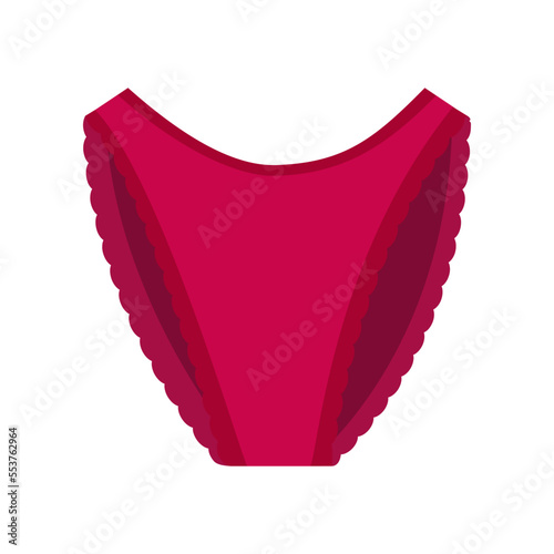 Pink women panties with frills cartoon illustration. Cartoon drawing of female cotton or silk underwear, slip or thong isolated on white background. Lingerie, femininity, glamour concept