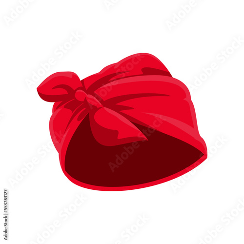 Red women headband cartoon illustration. Stylish female hair accessory, ribbon, bandana with bow, hair scarf for hairstyle. Headwear, fashion, coiffure concept