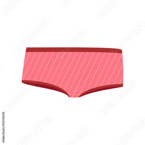 Pink striped women panties cartoon illustration. Cartoon drawing of female cotton or silk underwear, slip isolated on white background. Lingerie, femininity, glamour concept