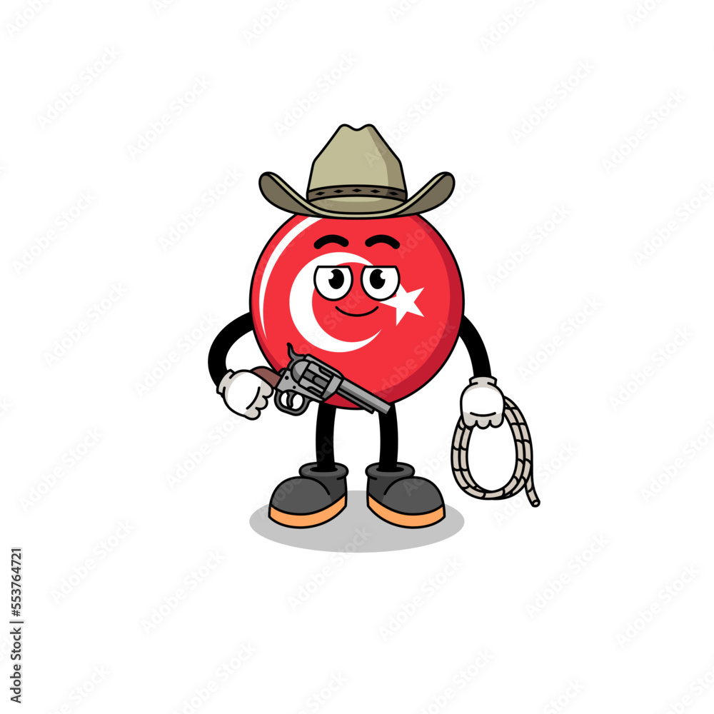 Character mascot of turkey flag as a cowboy Character mascot of turkey flag as a cowboy