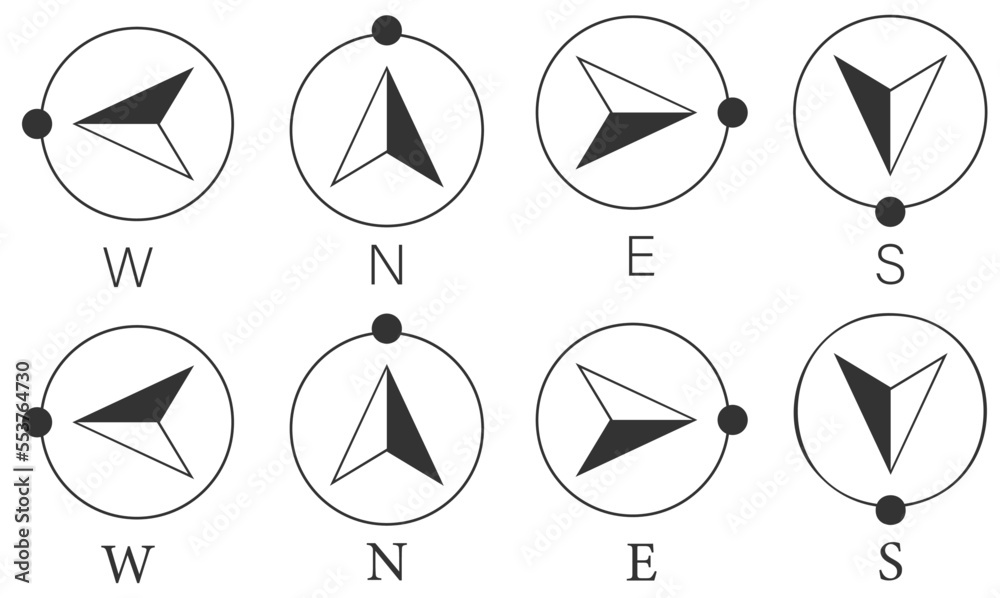 Vector image of the arrows of the west, north, south, east for compass