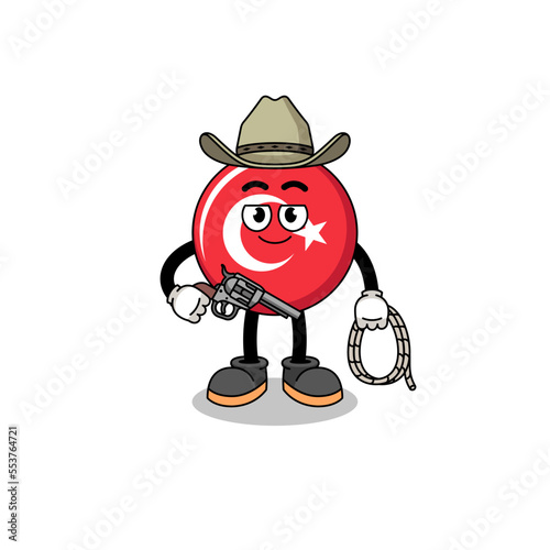 Character mascot of turkey flag as a cowboy