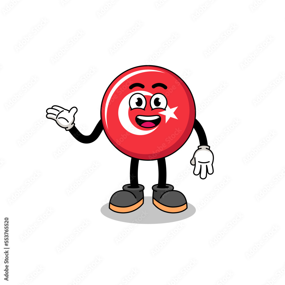 turkey flag cartoon with welcome pose turkey flag cartoon with welcome pose