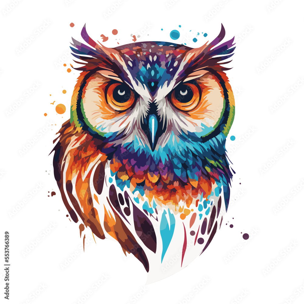 Colorful wise owl portrait, wpap, pop art style. Printable design for