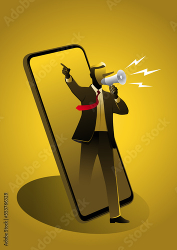 Man with long nose comes out from cellphone
