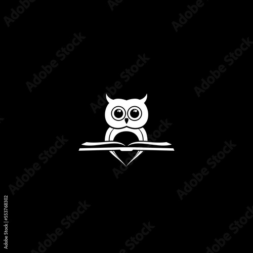 Owl face and open book icon isolated on dark background