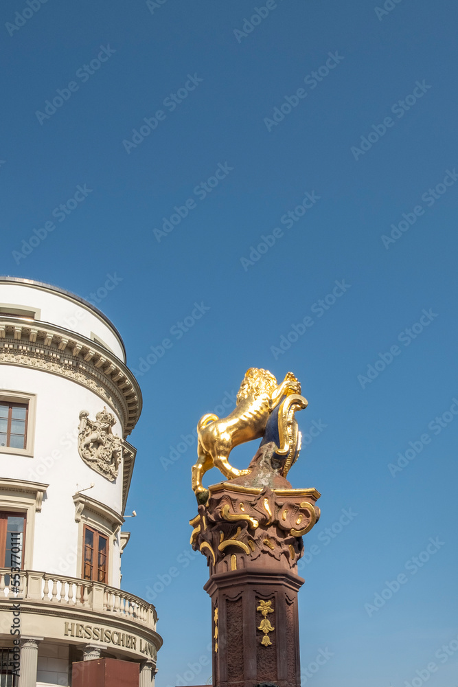parliament of Hesse in Wiesbaden with golden lion as symbol for Hesse, Germany