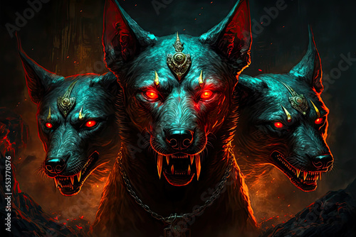 Cerberus, Greek mythology, Dante's Inferno. Generative AI