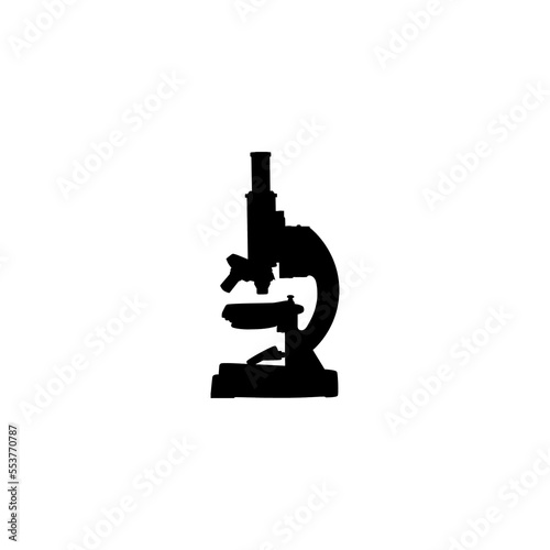 Microscope icon. Simple style hospital blood analysis poster background symbol. Microscope brand logo design element. Microscope t-shirt printing. vector for sticker.