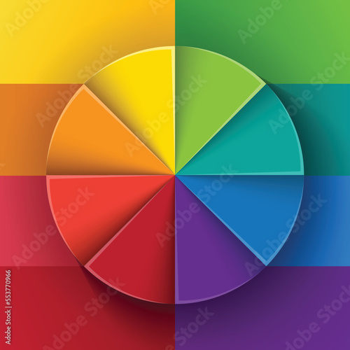 Abstract infographic rainbow sectors 3d circle shape 8 options chart on colorful background. RGB EPS 10 vector illustration