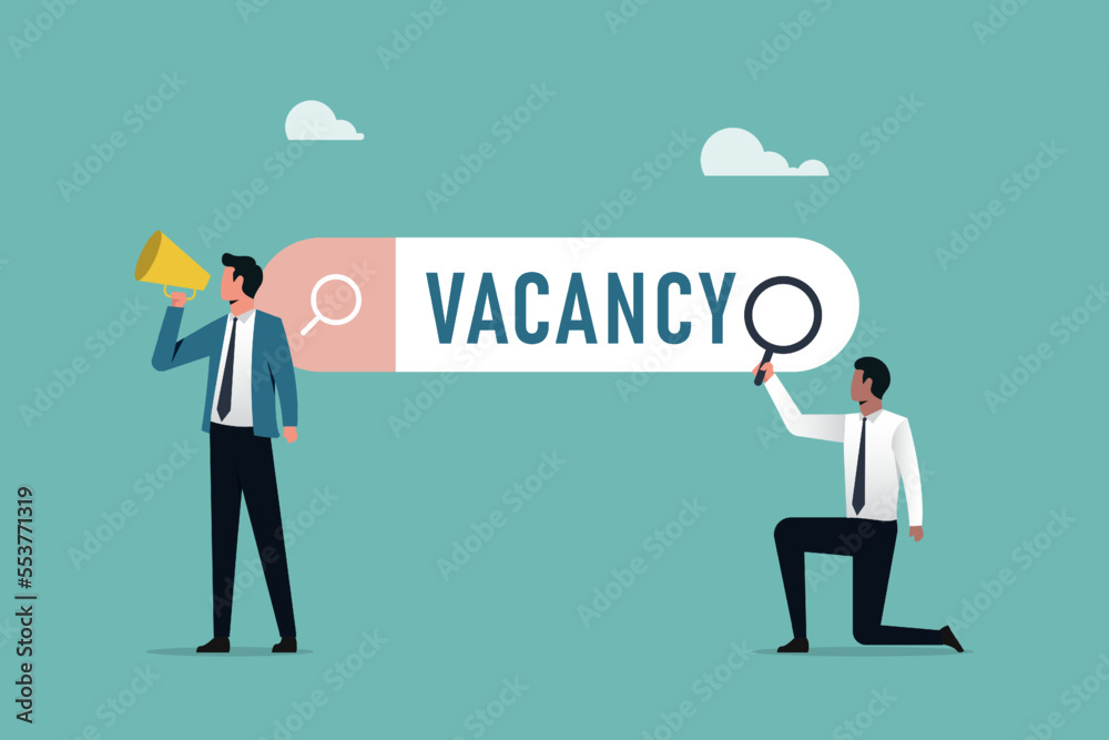 Looking for employment and job vacancy concept, Employees looking for job, Employees using magnifying glass searching a job on the search bar
