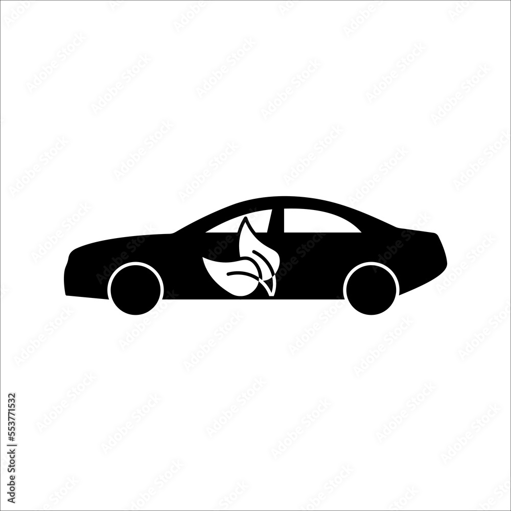 Electric car icon. Electrical automobile symbol. Eco friendly electro auto vehicle concept. Vector illustration on white background