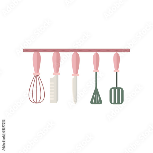 Kitchen utensil rack vector illustration. Utensil rack isolated on white background. Kitchen utensils concept
