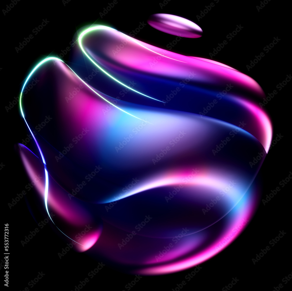 3d render of abstract art of surreal 3d ball or sphere in curve wavy ...