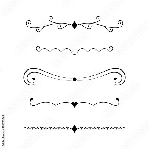 Set of decorative dividers, borders, lines. Vector elements for text decor