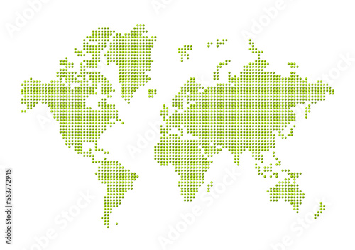 World map made of green dots. Isolated on transparent background