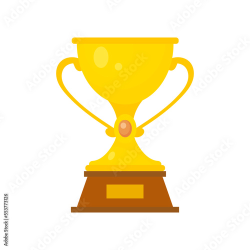 Gold wide cup with handles and gem for winners vector illustration. Golden trophy or prize for award ceremony, reward for winning sports contest on white background. Competition, victory concept