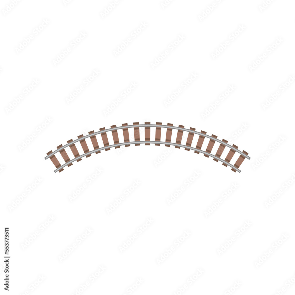 Curved train track vector illustration. Top view of railroad element for maps isolated on white background. Transport, transportation concept. Curved train track vector illustration. Top view of railroad element for maps isolated on white background. Transport, transportation concept.