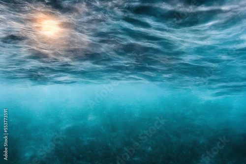 Abstract background picture of blue ocean, generative ai © Grace Parker