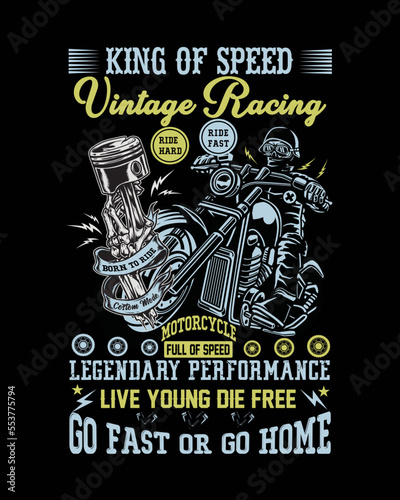 King of speed vintage racing biker Motorcycle t-shirt design