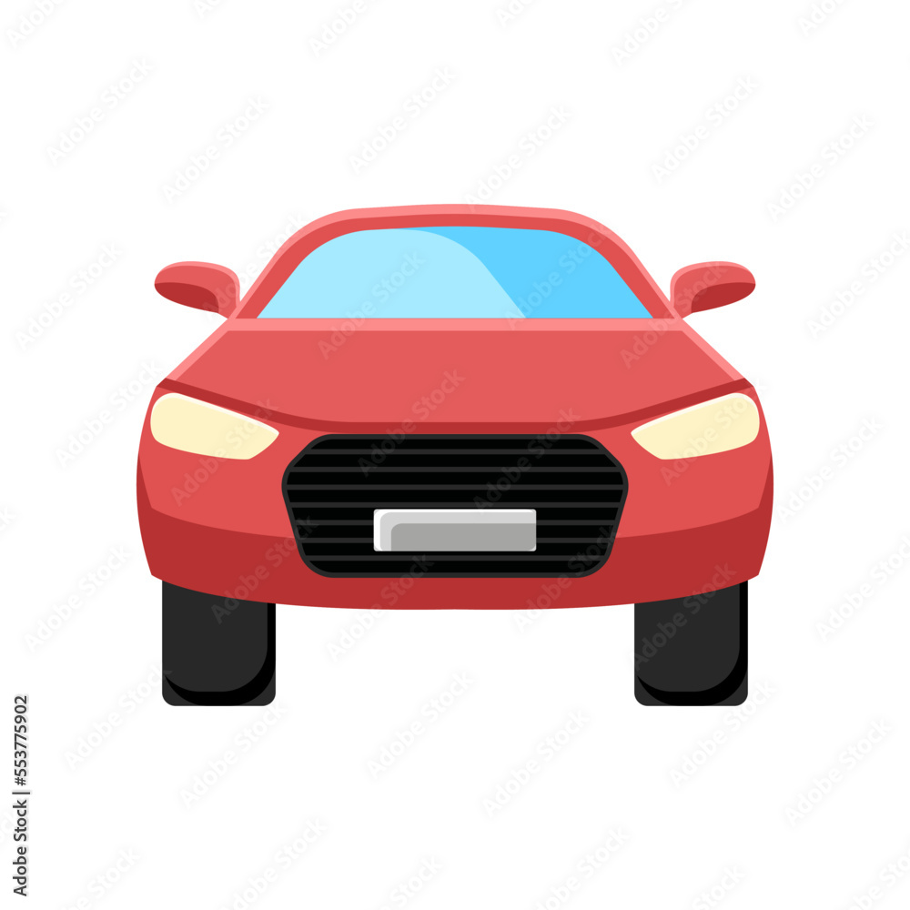 Front view of red car vector illustration. Red modern car isolated on white background. Transport, transportation, traveling concept Front view of red car vector illustration. Red modern car isolated on white background. Transport, transportation, traveling concept