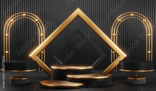 3D rendering of blank product background for cream cosmetics Modern black podium background