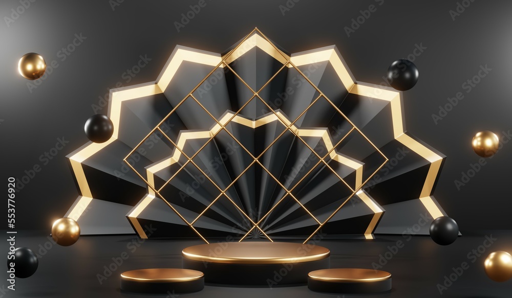 3D rendering of blank product background for cream cosmetics Modern black podium background